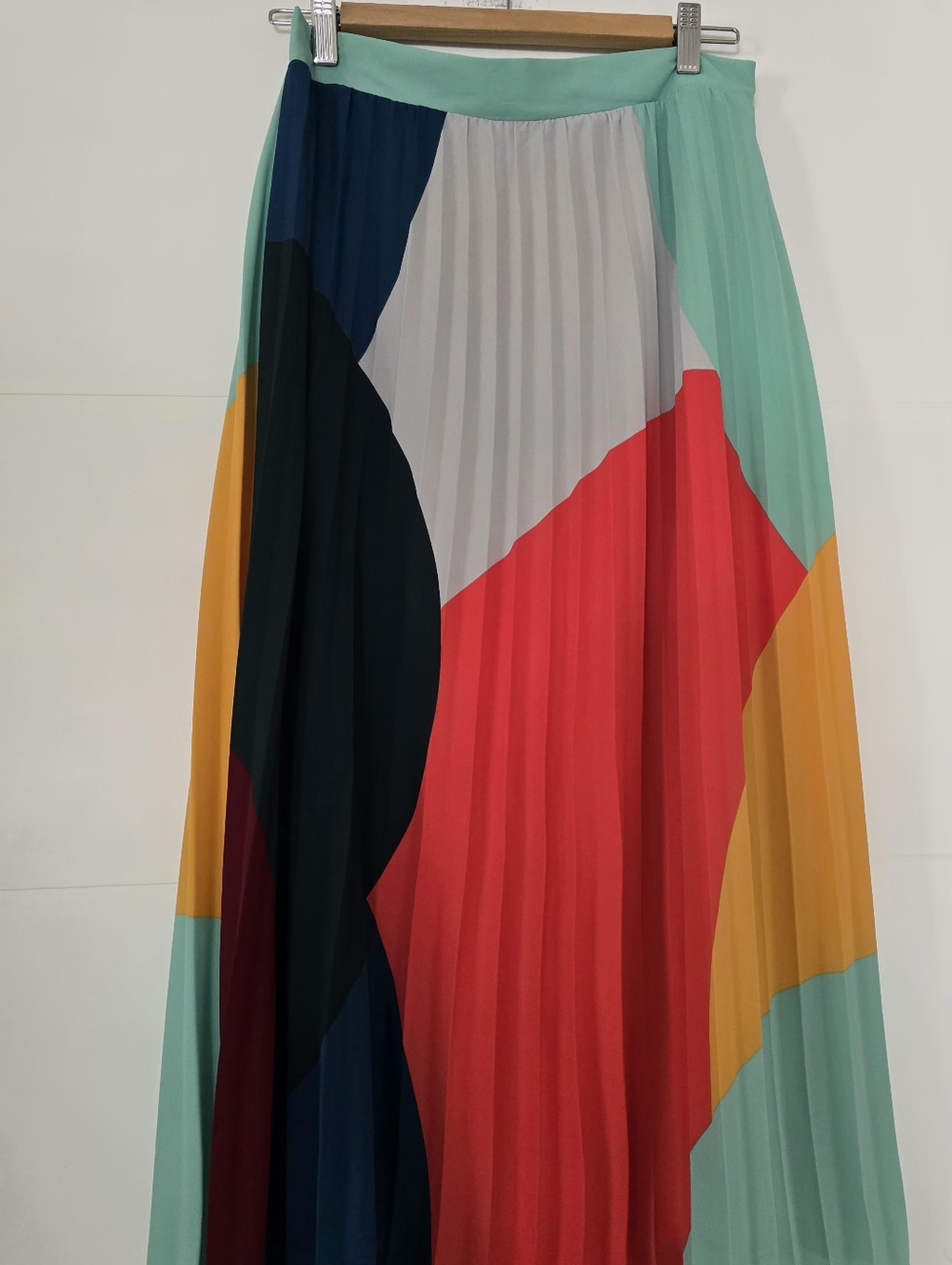 Skies Are Blue Pleated Colorblock Maxi Skirt Women's Size Medium Lined Geometric